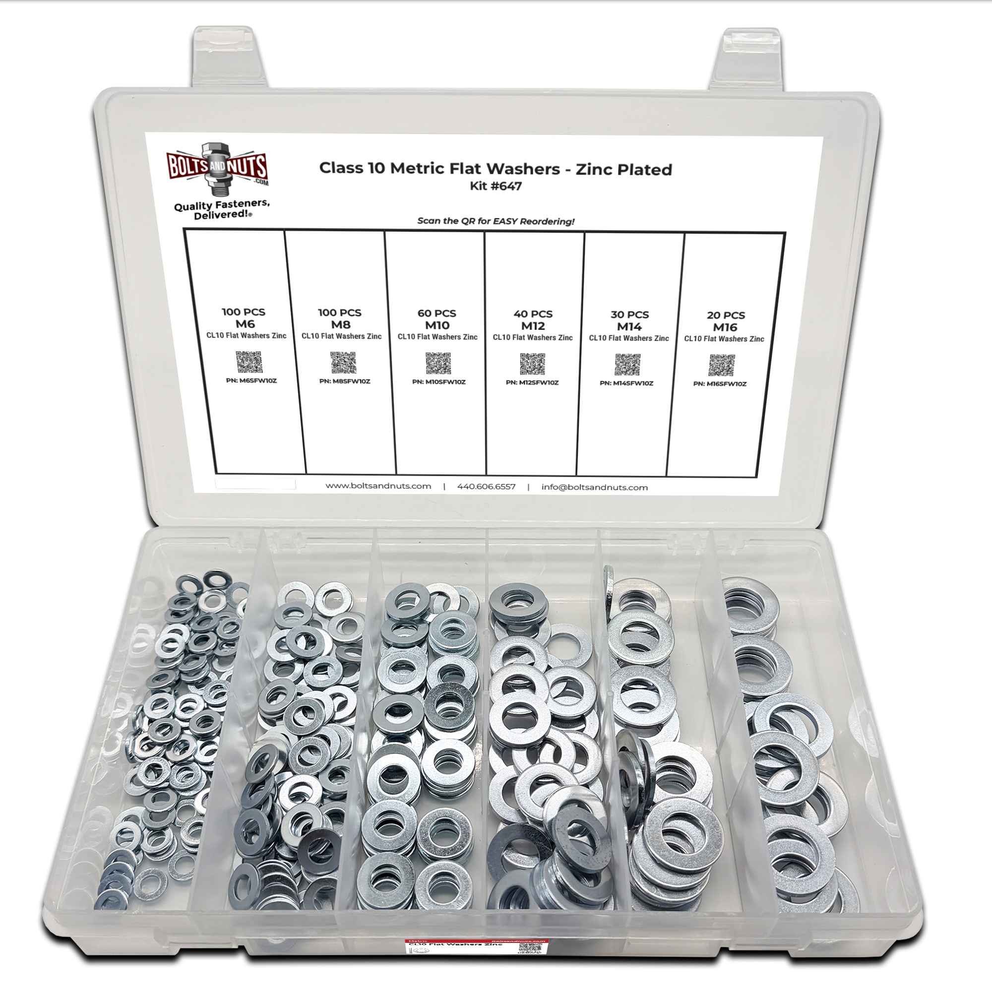 Assortment Kit #647 (351Pcs.) Class 10 Metric Flat Washers - Zinc Plated