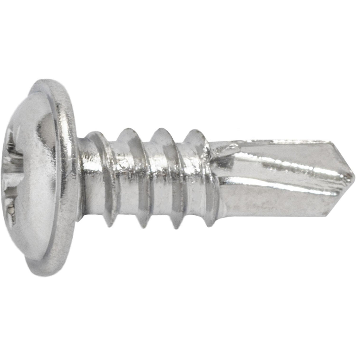 M4.2-1.41x13mm Phillips Pozi Truss Head Washer Tapping Screw with Tek Point, Type A/AB, 8mm Washer, Chrome