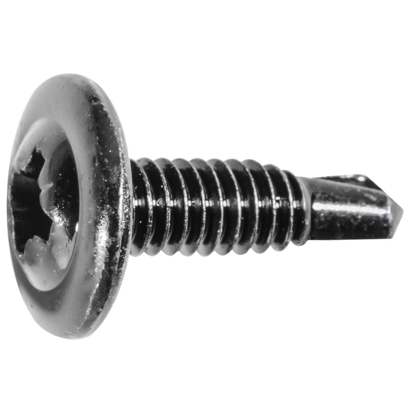 M4.2-0.79x15mm Phillips Truss Head Serrated Washer Tapping Screw with Tek Point, Type A/AB, 11mm Washer, Black