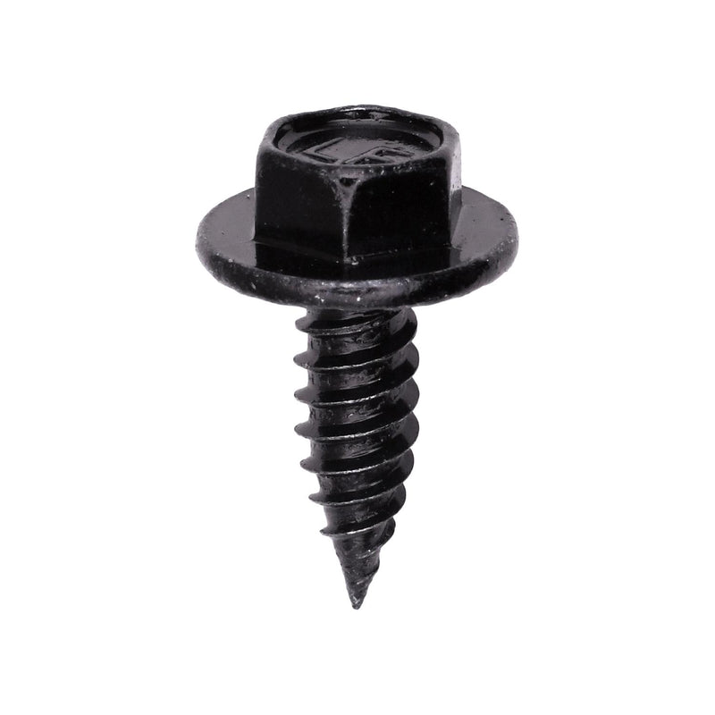 #14x3/4" Hex Serrated Head Washer Tapping Screw with Pierce Point, 5/8" Washer, Black