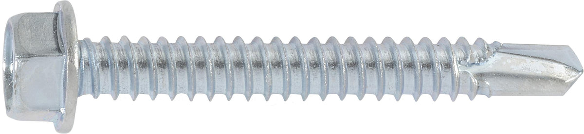 #14x2" Hex Head Washer Tapping Screw with Tek Point, Type 3 Self-Drilling Tek, Zinc