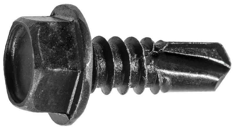 #14x3/4" Hex Head Washer Tapping Screw with Tek Point, Type 3 Self-Drilling Tek, Black
