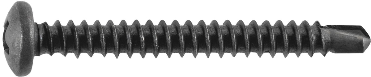 #8x1-1/2" Phillips Pan Head Tapping Screw with Tek Point, Type 2 Self-Drilling Tek, Black