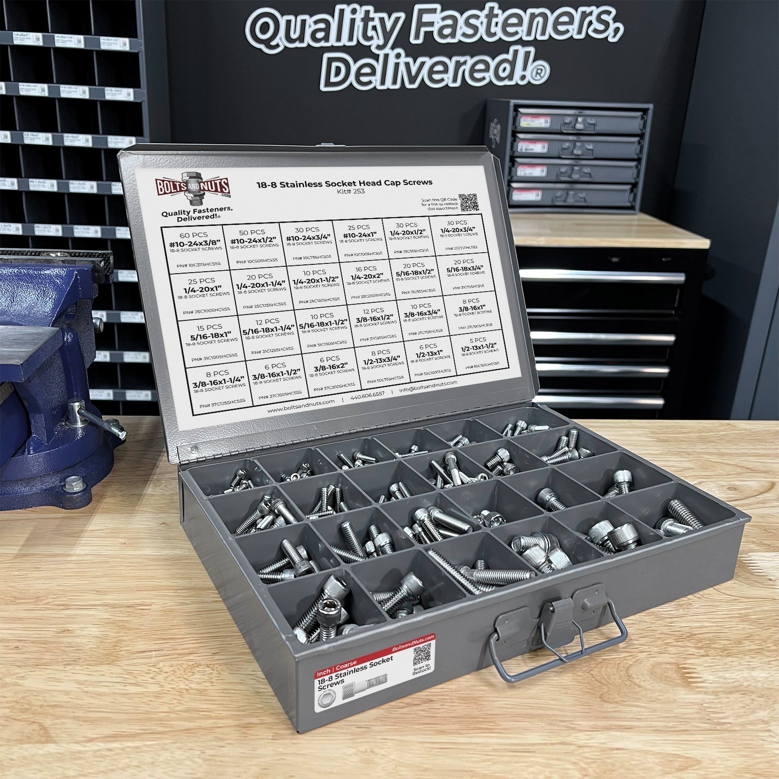 Inch 18-8 Stainless Steel Allen Socket Head Cap Screws Bolts Assortment - 453 PCS