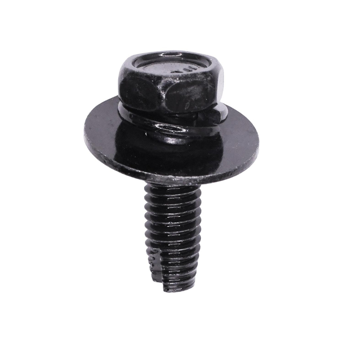 M6-1.0x20mm Engine Under Cover Hex Thread Cutting Screw, 18mm Washer, Trivalent Black Zinc