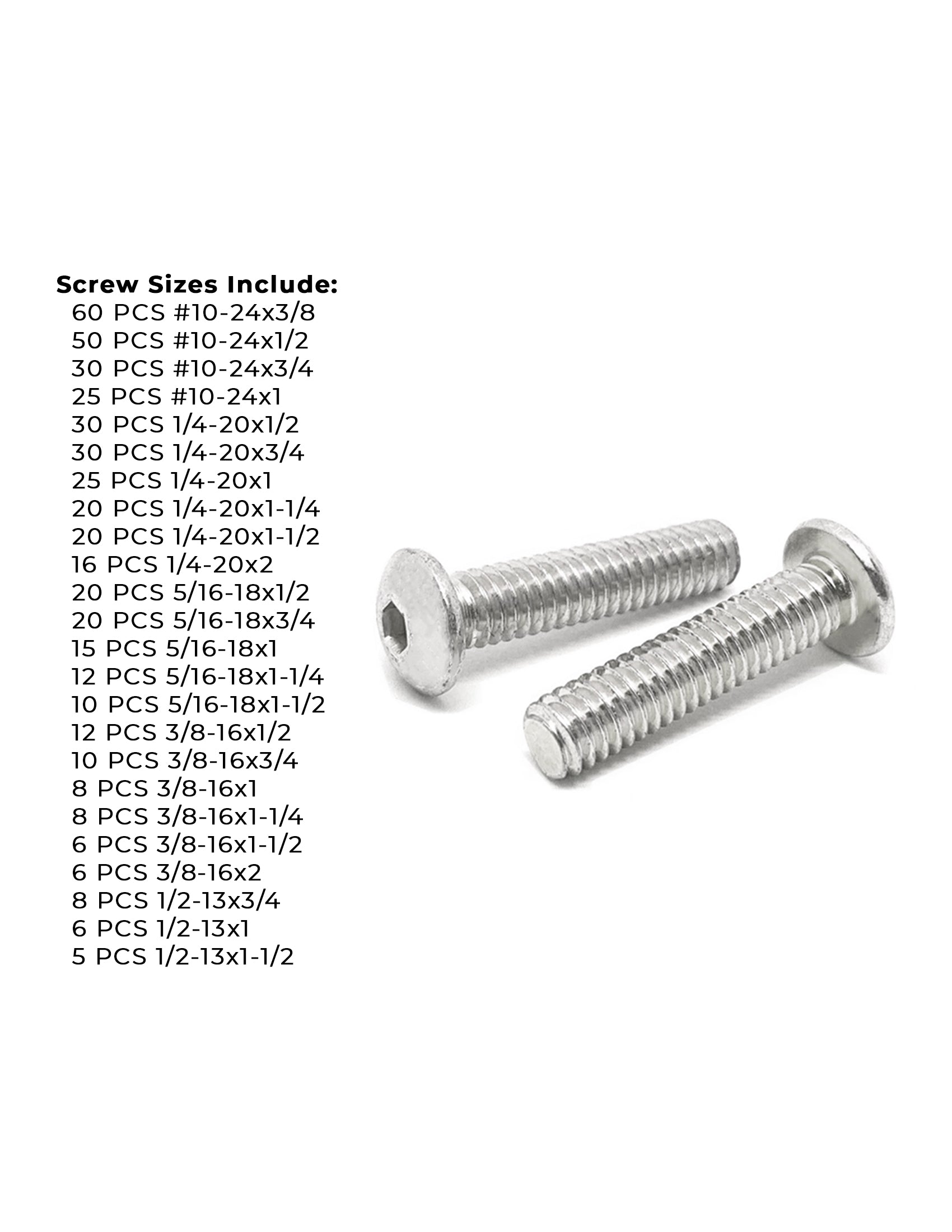 Inch 18-8 Stainless Steel Allen Button Head Socket Cap Screws Bolts Assortment - 453 PCS