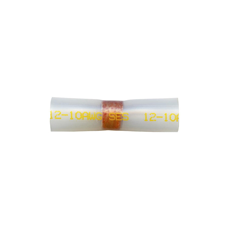 Clear with Yellow Print Butt Connector Heat Shrink & Solder 12-10 AWG w, 12-10 Gauge