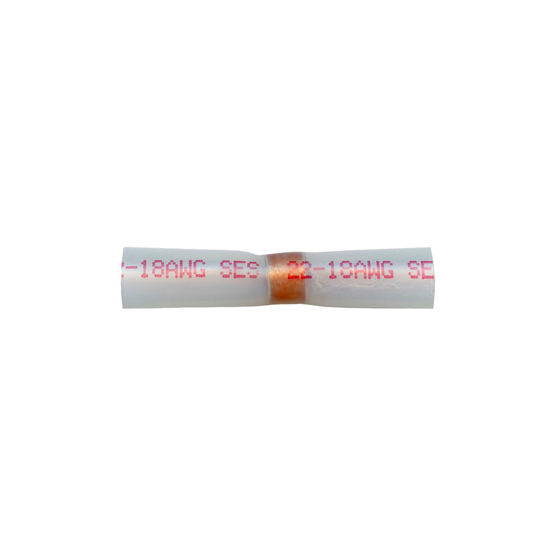 Clear with Red Print Butt Connector Heat Shrink & Solder 22-18 AWG w Red, 22-18 Gauge