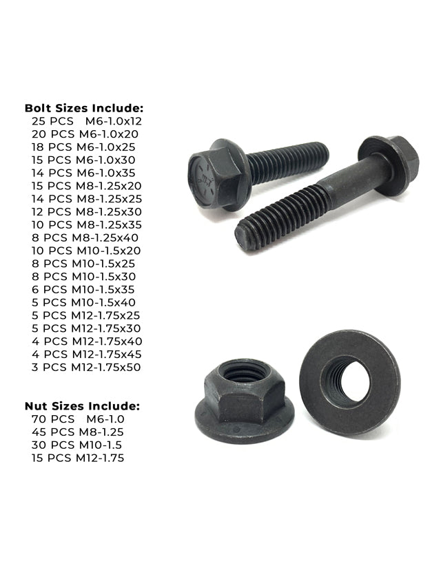 Metric Class 10.9 Hex Flange Frame Bolts & Nuts Assortment Phos & Oil - 369 PCS