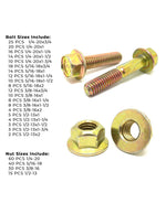 Inch Grade 8 Hex Flange Frame Bolts & Lock Nuts Yellow Assortment - 351PCS