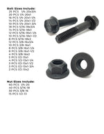 Inch Grade 8 Hex Flange Frame Bolts & Lock Nuts Black Assortment - 351 PCS