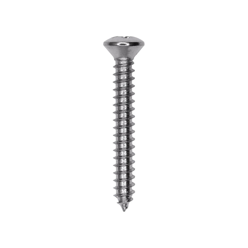 #8x1-1/4" Phillips Oval Head Tapping Screw, Type A/AB, Chrome, Standard