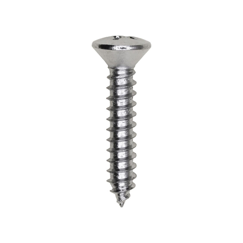 #10x1" Phillips Oval Head Tapping Screw, Type A/AB, Chrome, Standard