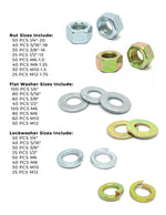 Inch & Metric Grade 8 Hex Nut, Flat & Lock Washer Assortment - 1150 PCS