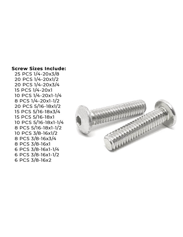 Inch 18-8 Stainless Steel Button Head Socket Cap Screws Assortment - 211 PCS