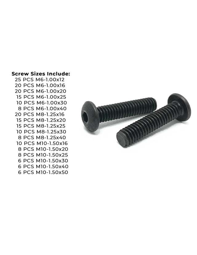 Metric 12.9 Alloy Allen Button Head Socket Cap Screws Bolts Black Oxide Assortment - 211 PCS