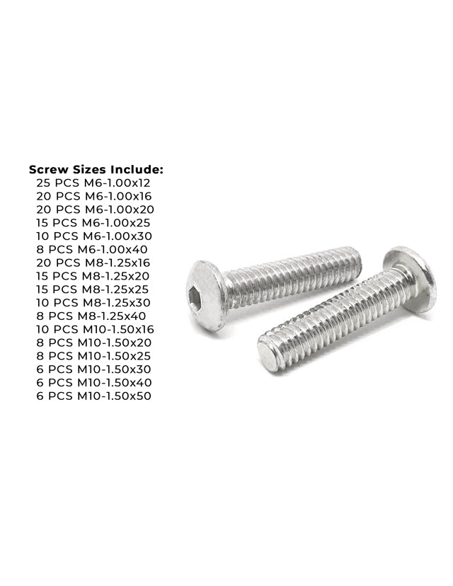 Metric A2-70 Allen Button Head Socket Cap Screws Bolts Stainless Steel Assortment - 211 PCS