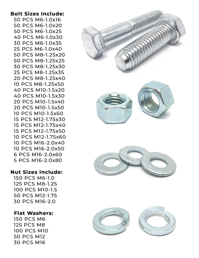 Metric Class 10.9 Coarse Hex Cap Screws, Hex Nuts, Flat & Lock Washers - 2011 PCS