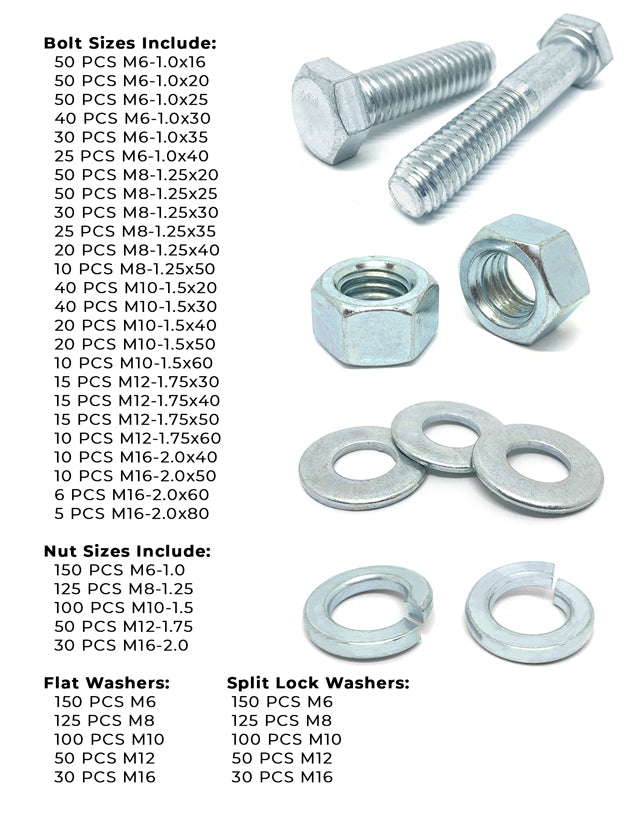 Metric Class 10.9 Coarse Hex Cap Screws, Hex Nuts, Flat & Lock Washers - 2012 PCS
