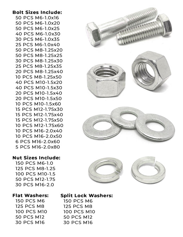 Metric Class A2 Stainless Coarse Hex Cap Screws, Hex Nuts, Flat & Lock Washers - 2012 PCS