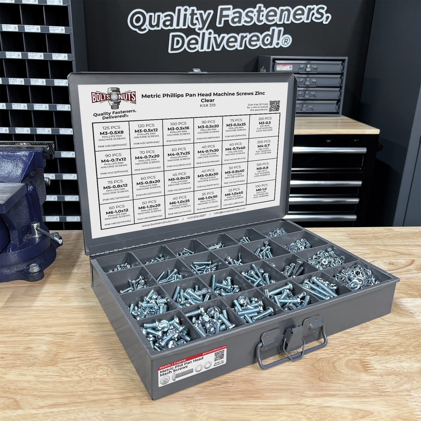 Metric Phillips Pan Head Machine Screws, Nuts, Flat & Lock Washers Zinc - 3371 PCS