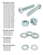 Metric Phillips Pan Head Machine Screws, Nuts, Flat & Lock Washers Zinc - 3371 PCS