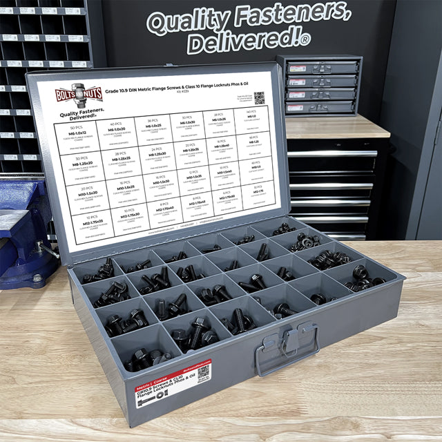 Metric Class 10.9 Hex Flange Frame Bolts & Nuts Assortment Phos & Oil - 739 PCS