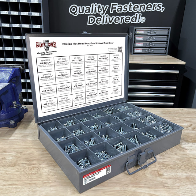 Phil Flat Machine Screws Zinc Clear Assortment - 3556 PCS