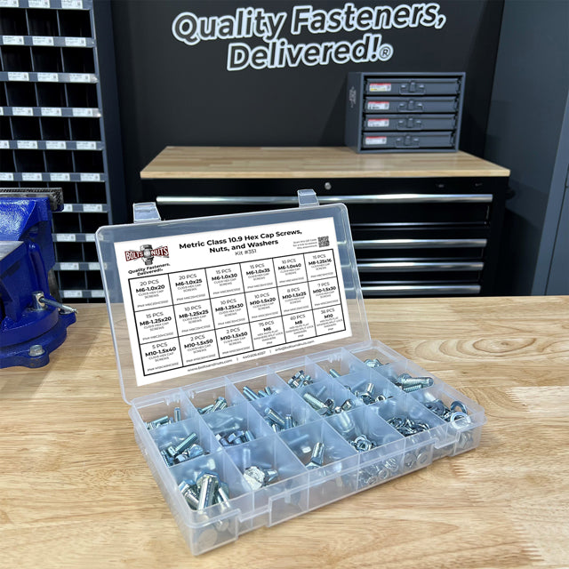 Metric Class 10.9 Hex Cap Screws, Hex Nuts, Flat & Lock Washers - 341 PCS