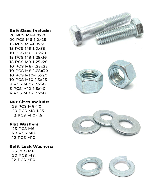 Metric Class 8.8 Hex Cap Screws, Hex Nuts, Flat & Lock Washers