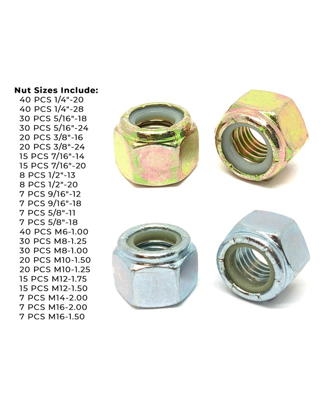 Inch & Metric Grade 8 & Class 10 Nylon Hex Lock Nuts Zinc - 445 PCS