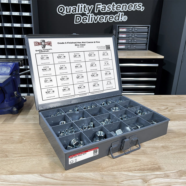 Grade 5 Finished Hex Nut Coarse & Fine Zinc Clear Assortment - 381 pcs