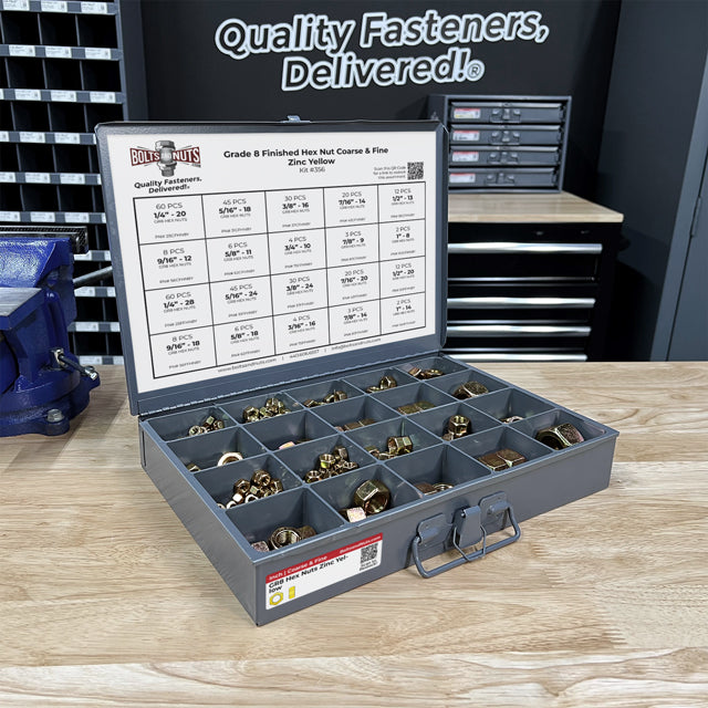 Grade 8 Finished Hex Nut Coarse & Fine Zinc Yellow Assortment - 381 pcs