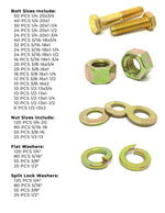 Inch Grade 8 Hex Cap Screws, Hex Nuts, Flat & Lock Washers Coarse Thread Zinc Yellow 1/4", 5/16" 3/8", & 1/2"  - 1268 PCS