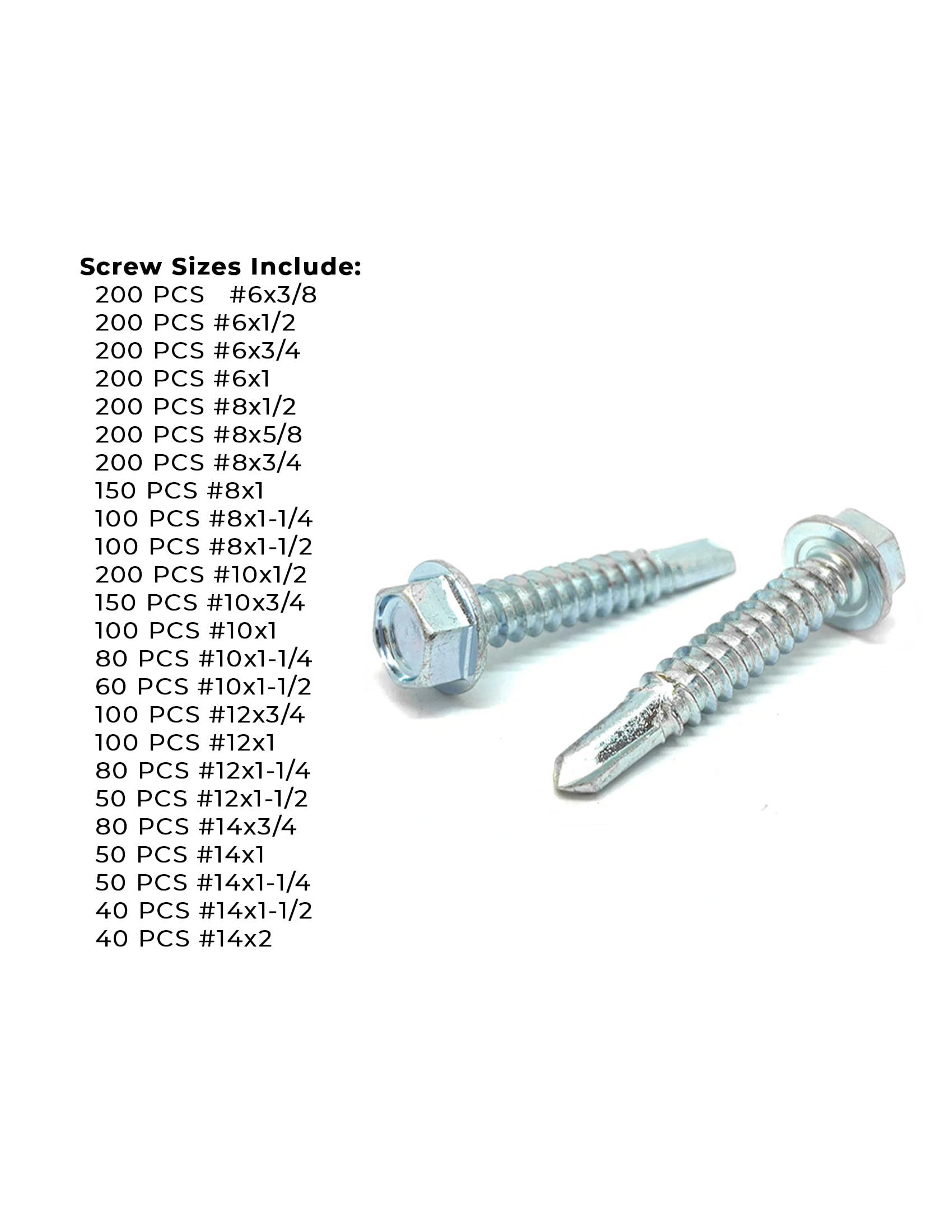 Unslotted Hex Washer Head Self Drilling Screws Zinc - 2930 PCS