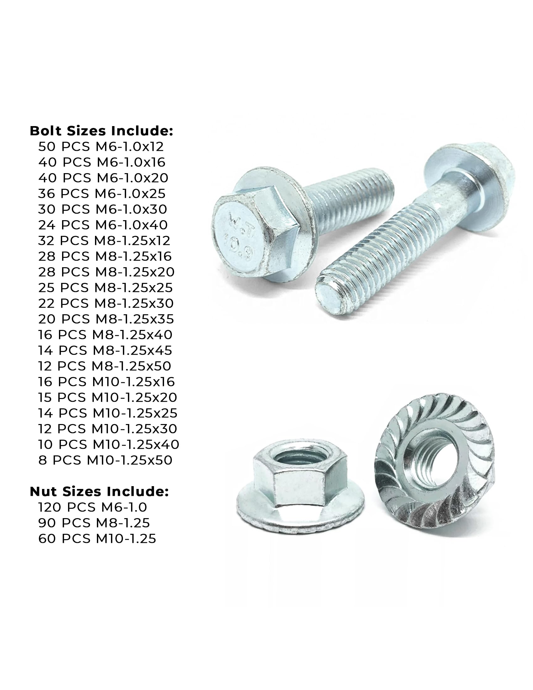 Metric Class 10.9 JIS Hex Flange Frame Bolts & Serrated Nuts Assortment M6-M10 762 PCS