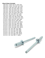 Dome Head Blind Pop Rivets Steel/Steel Mandrel Zinc Clear Assortment - 2035 PCS