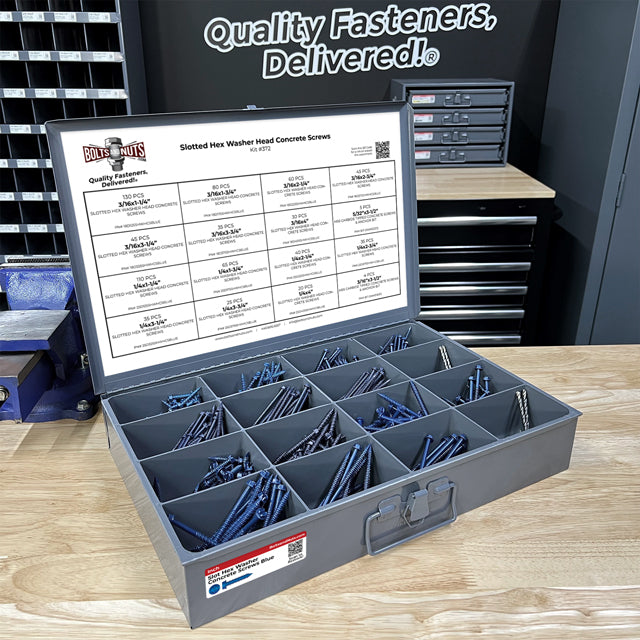 Slotted Hex Washer Head Concrete Screws Assortment - 765 PCS