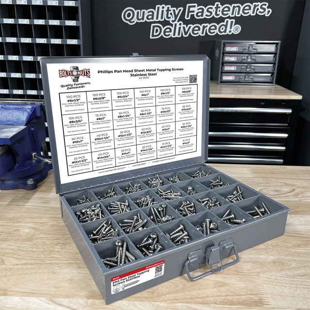 Stainless Phillips Pan Head Sheet Metal Self Tapping Screws Assortment - 1396 PCS