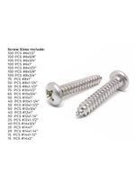 18-8 Stainless Steel Phillips Pan Head Sheet Metal Self Tapping Screws Assortment - 1396 PCS