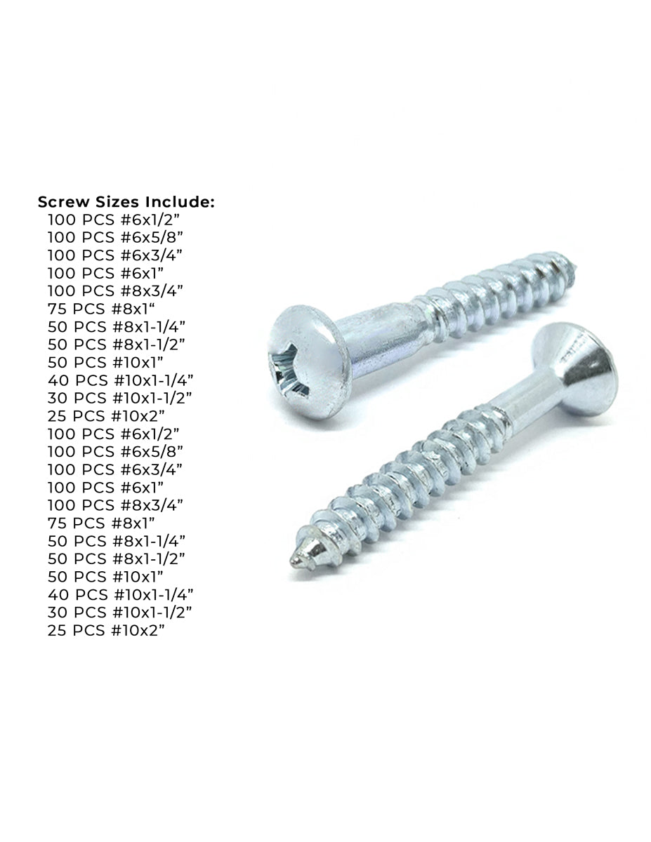 Phillips Round & Flat Head Wood Screws Zinc Assortment - 1641 PCS