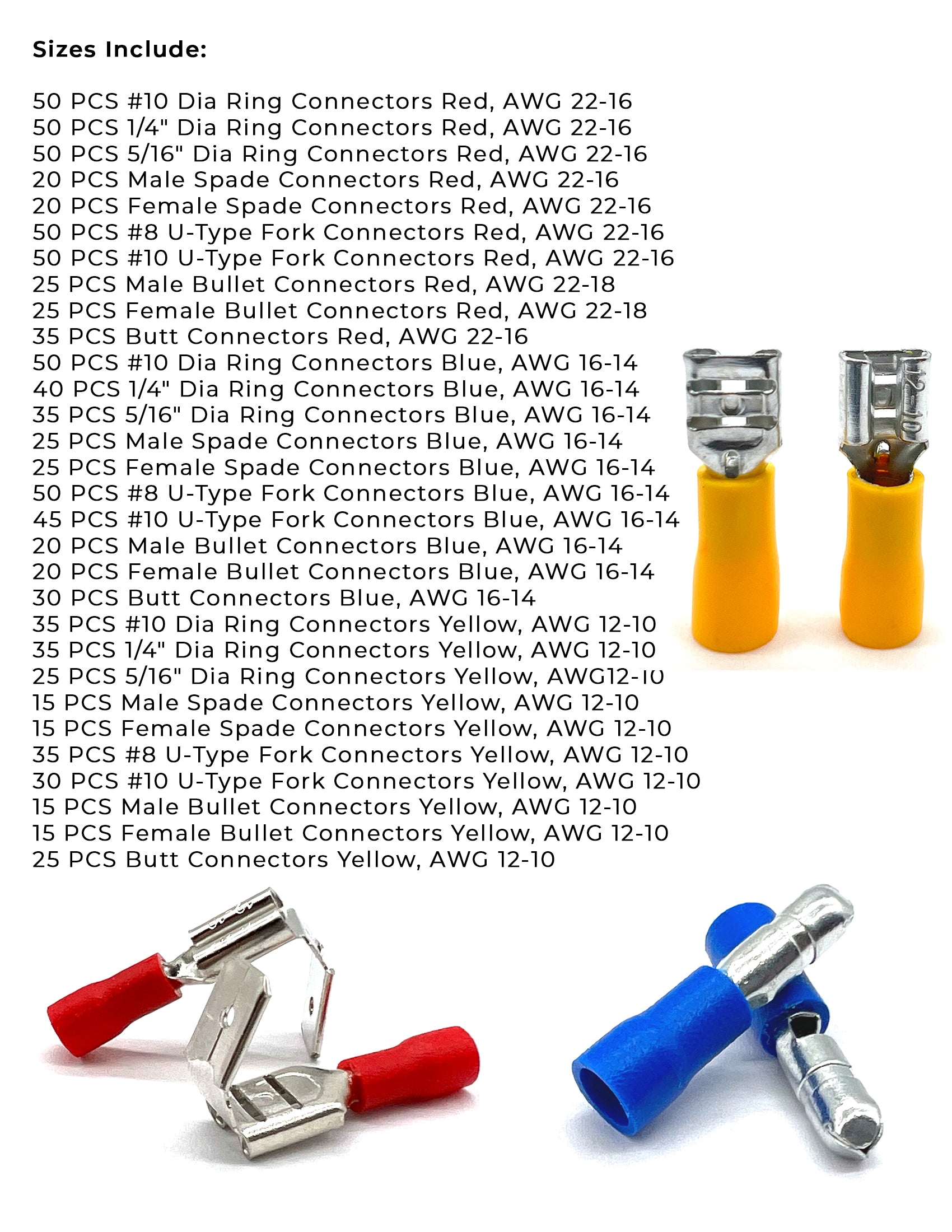 PVC/Vinyl Insulated Terminal Connectors Assortment - 961 Pieces