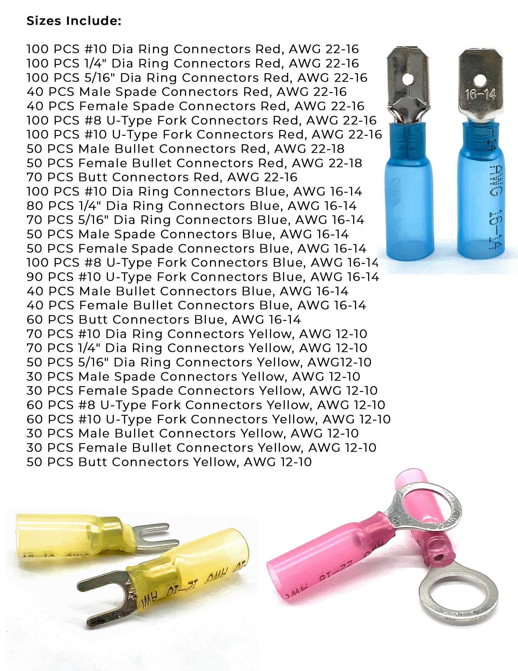 Marine Grade Heat Shrink Terminal Connectors Assortment - 1921 Pieces