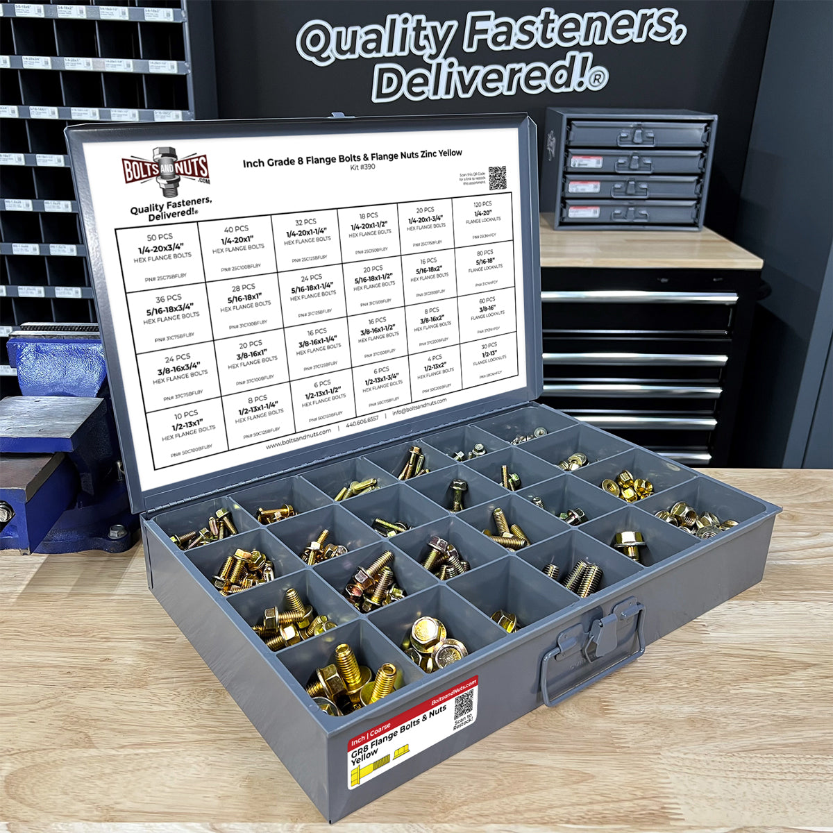 Inch Grade 8 Hex Flange Bolts & Flange Lock Nuts Zinc Yellow Assortment - 693PCS