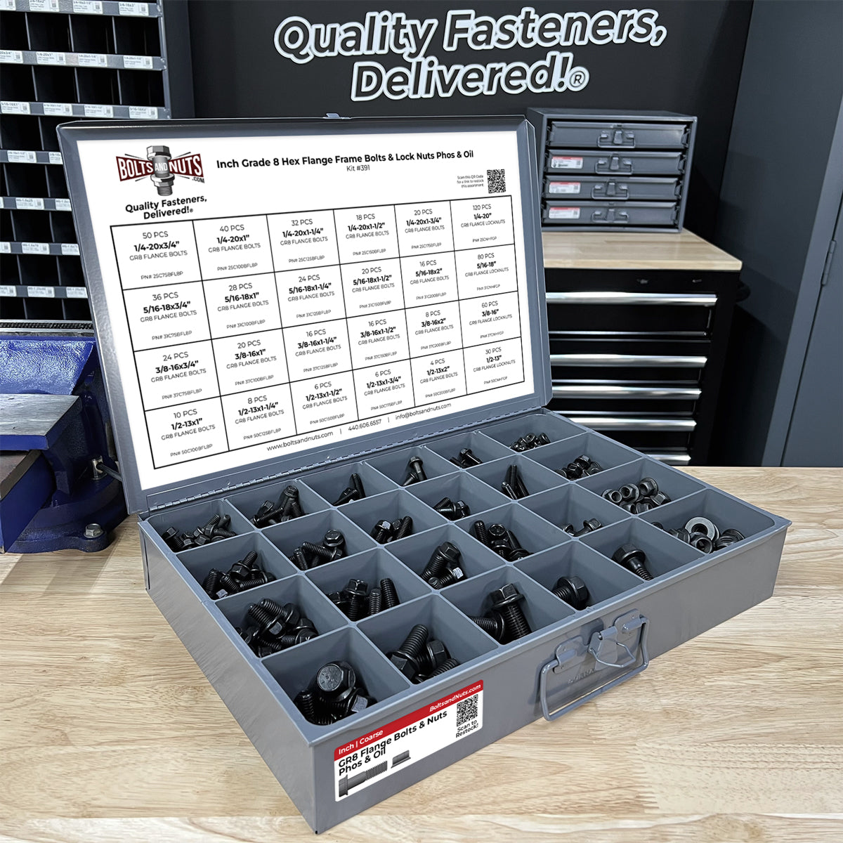 Inch Grade 8 Hex Flange Frame Bolts & Lock Nuts Phos & Oil Assortment - 693 PCS
