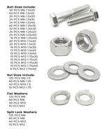 Metric A2 Stainless Steel Hex Cap Screws, Hex Nuts, Flat & Lock Washers - 1118 PCS