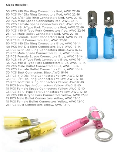 Marine Grade Heat Shrink Terminal Connectors Assortment - 960 Pieces