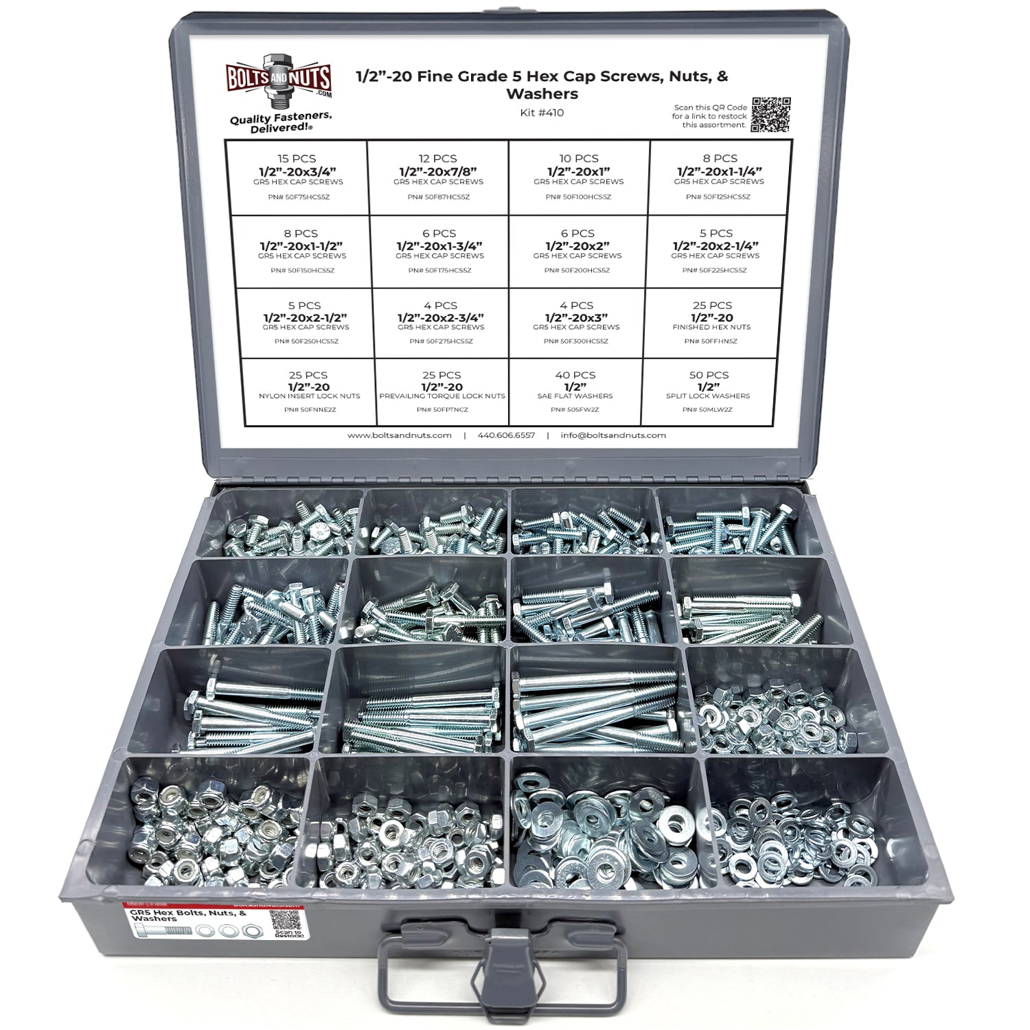 1/2"-20 Fine Grade 5 Hex Cap Screws, Nuts, & Washers - 249 PCS