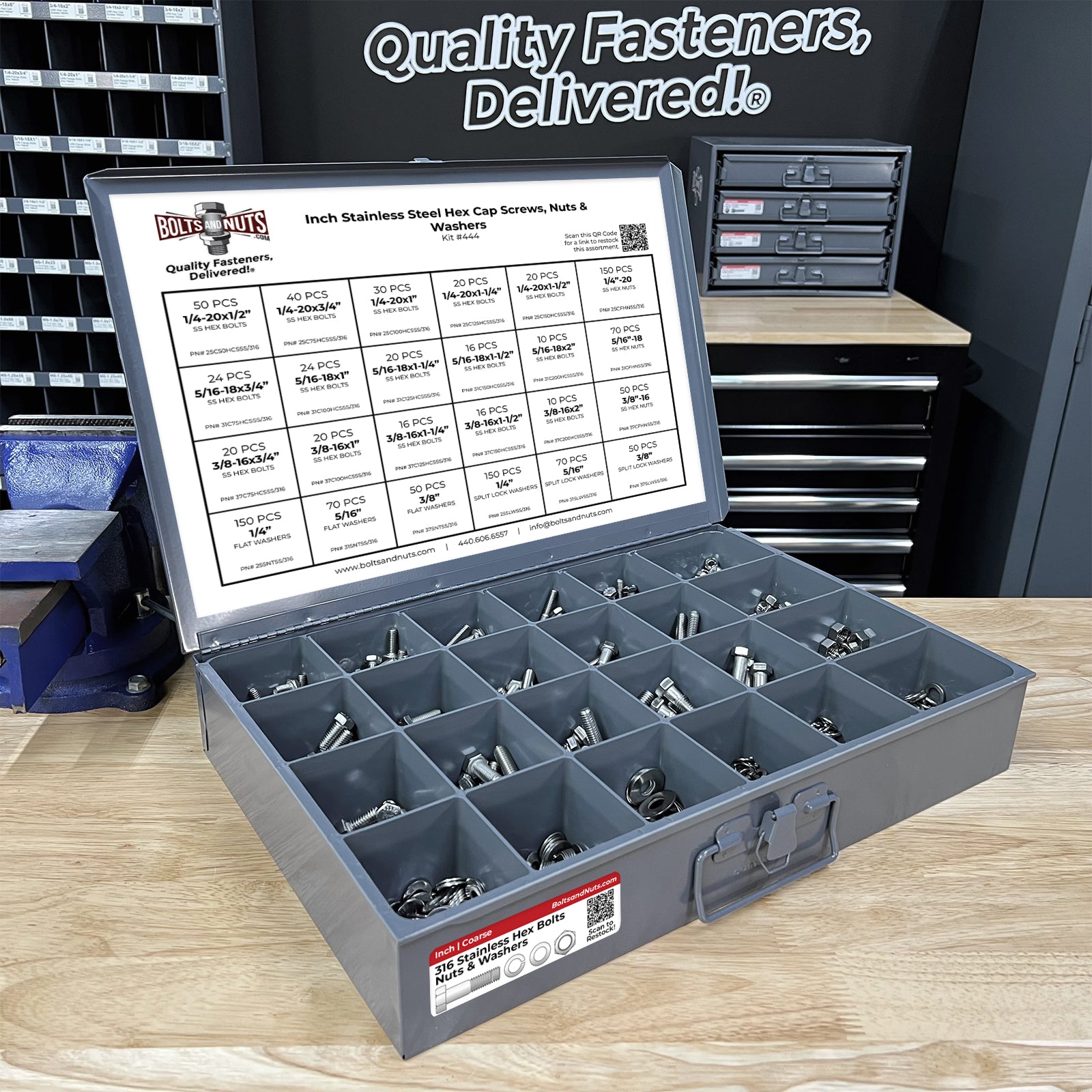 Inch 316 Stainless Steel Hex Cap Screws, Nuts & Washers - 1147 PCS