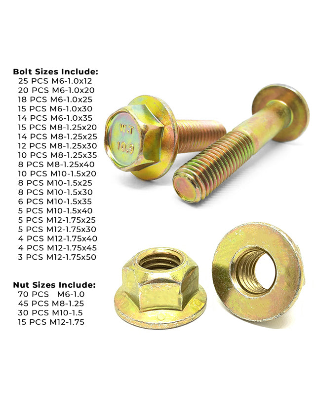 Metric Class 10.9 Hex Flange Frame Bolts & Nuts Assortment Zinc Yellow - 369 PCS